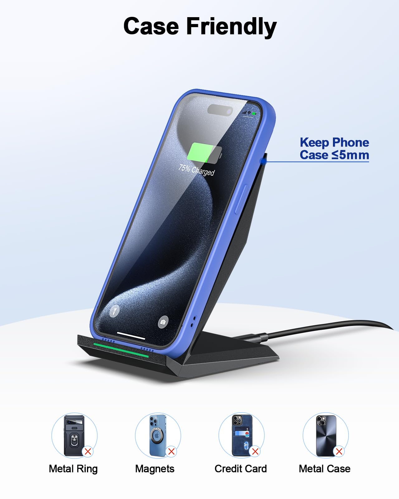 Fast Wireless Charger, NANAMI 15W Qi Certified Wireless Charging Stand Compatible iPhone 16/15/15 Pro/15 Plus/15 Pro Max/14/14 Pro/13/12, for Samsung Galaxy S25/S24/S23/S22/S21 and Qi-Enabled Phone