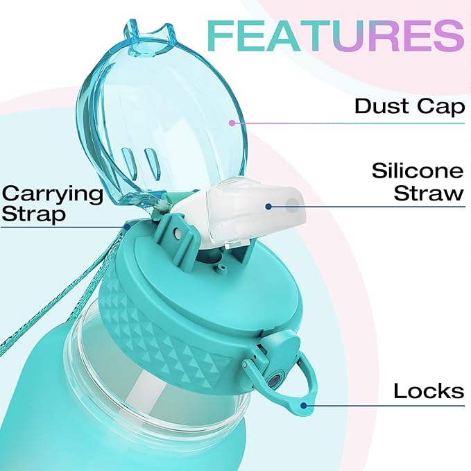 OLDLEY Kids Water Bottle for School, 12 oz (Straw Lid) BPA-Free Reusable Leak-proof Durable Tritan Plastic Water Bottles with One-handed Opening Straw Lids, Anti-dust Spout Cover (Tulips)