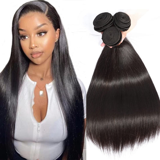 BLACKMOON HAIR Straight Human Hair 3 Bundles Brazilian Virgin Human Hair Bundles Straight 22 24 26Inch 100% Unprocessed Virgin Hair Straight Weave Bundles Human Hair 3 Bundles Deals