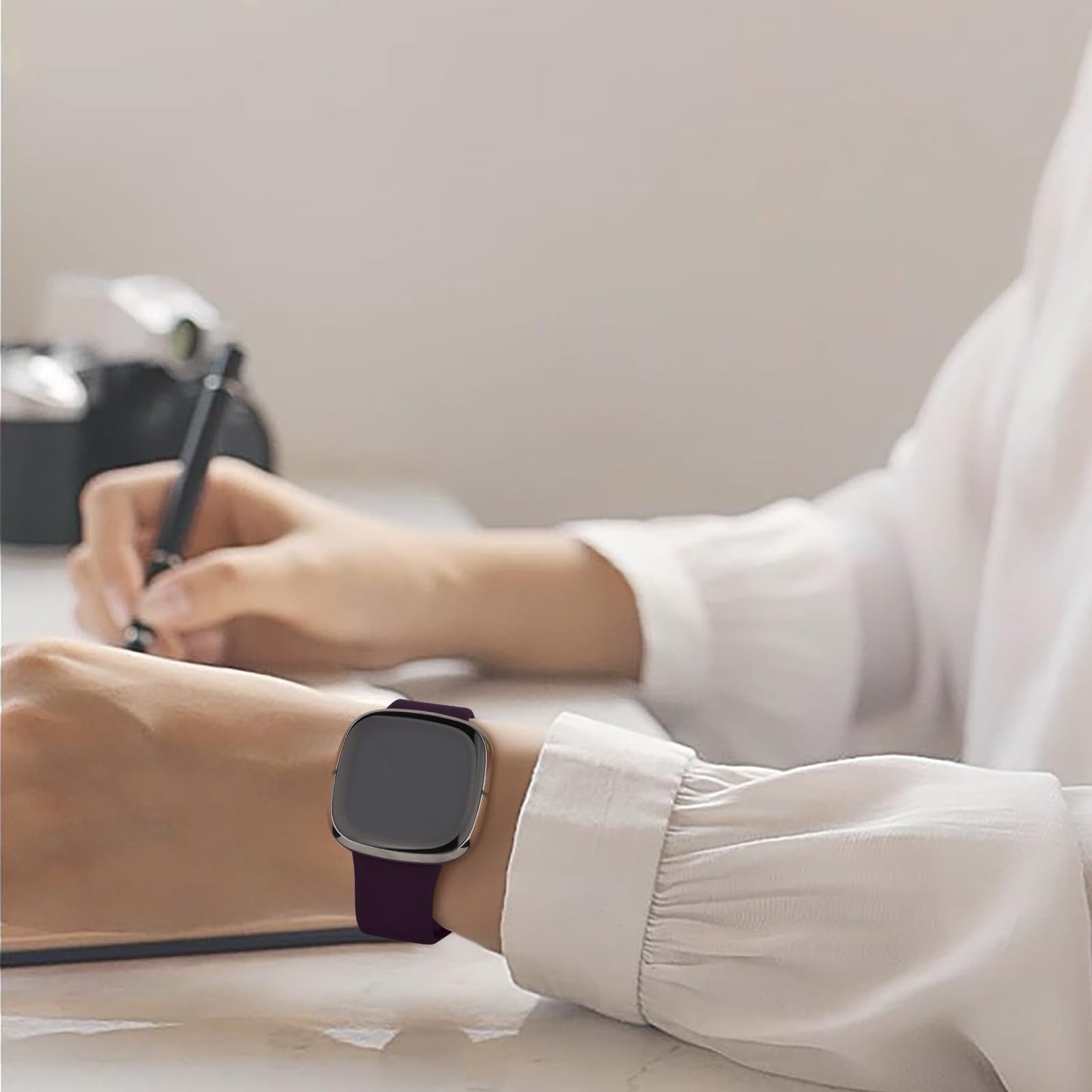 Vancle Bands Compatible with Fitbit Versa 4 / Versa 3 Bands Women Men, Fitbit Sense 2 / Sense Bands, Soft Silicone Replacement Bracelet Strap for Fitbit Versa 4/ Sense 2 Smart Watch (Large, Dark Purple)