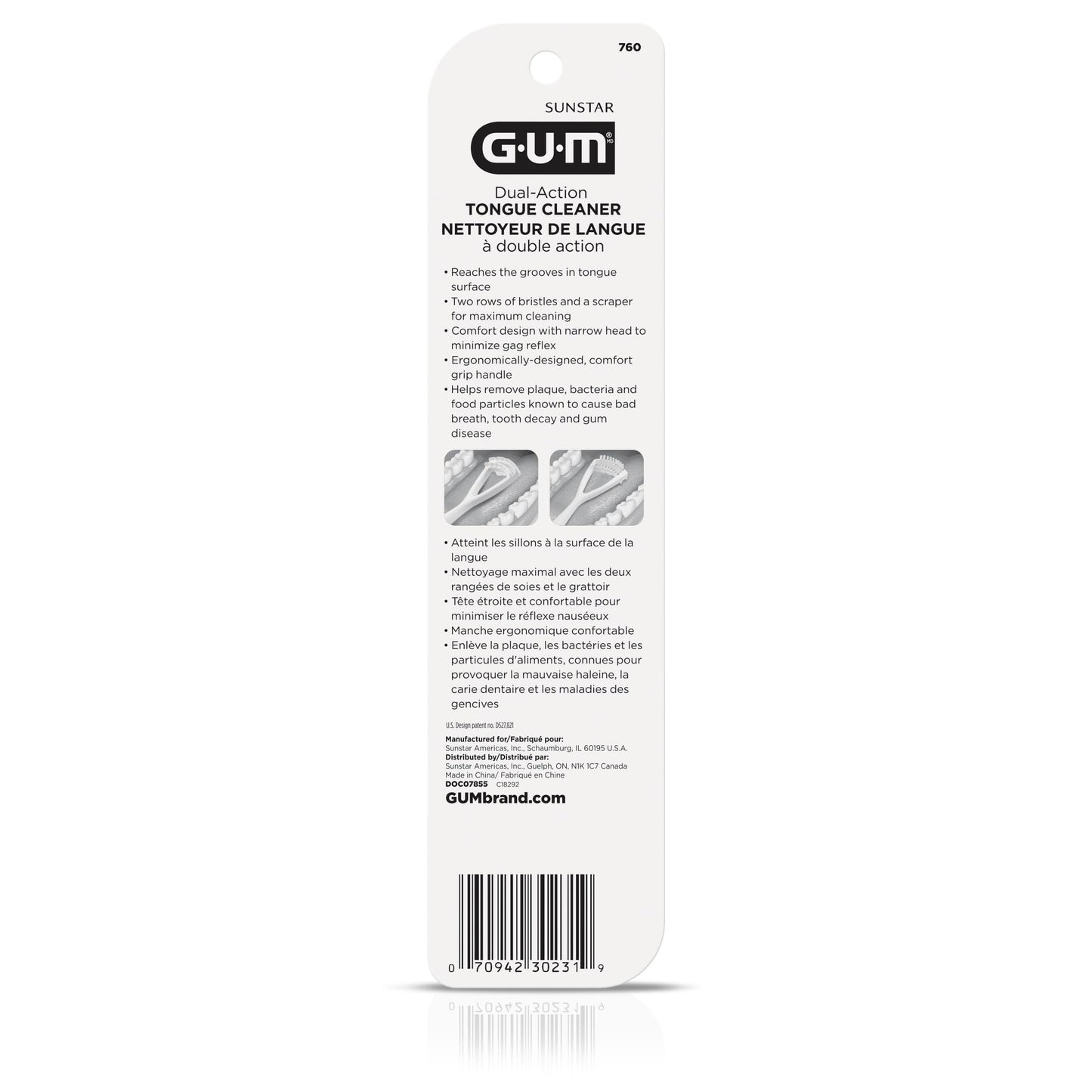 GUM Tongue Cleaner - Dual Action Soft Bristled Tongue Brush with Tongue Scraper for Better Oral Hygiene - Bad Breath Treatment (3pk)