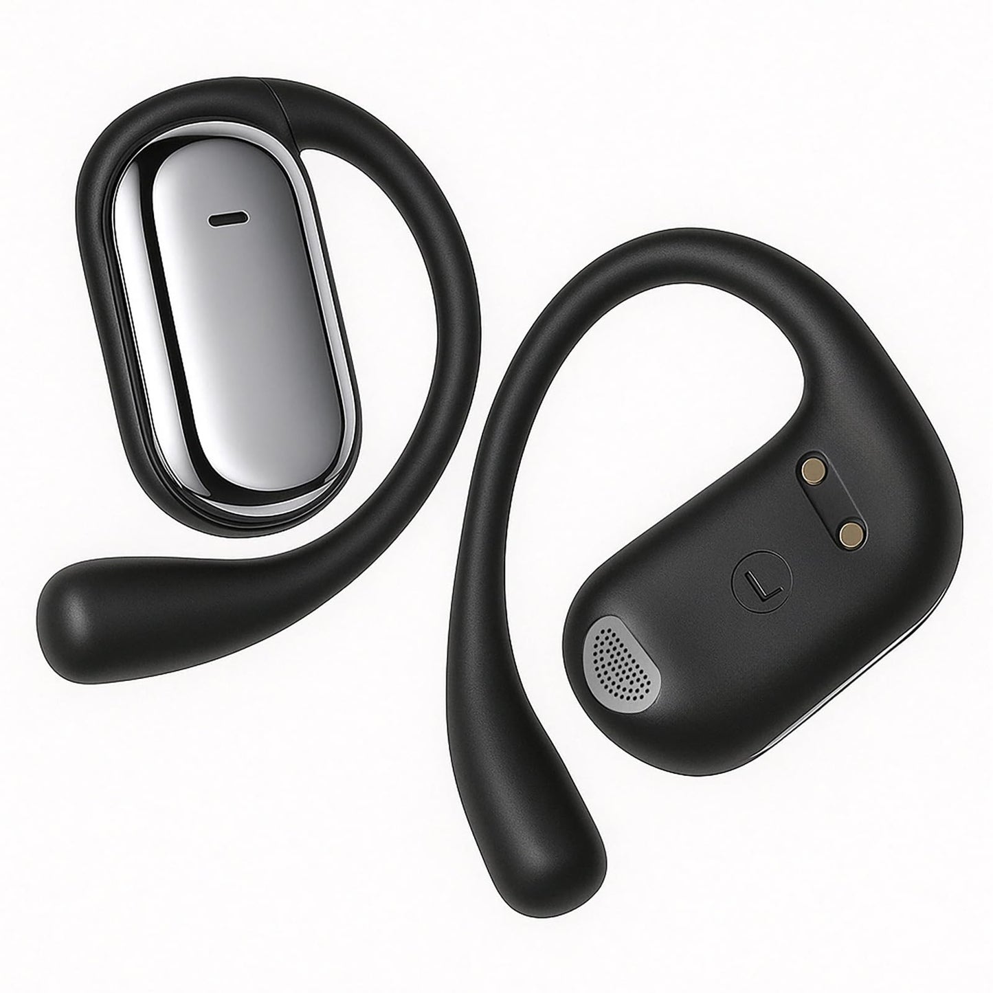 EUQQ Ultra Open-Ear-Headphones Wireless Bluetooth - Bone Conduction Earbuds with Open Air Ergonomic Fit, Waterproof Running Earphones, Secure Over-Ear Buds Ideal for Sport, Fitness, Carbon Black