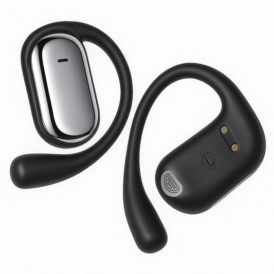 EUQQ Ultra Open-Ear-Headphones Wireless Bluetooth - Bone Conduction Earbuds with Open Air Ergonomic Fit, Waterproof Running Earphones, Secure Over-Ear Buds Ideal for Sport, Fitness, Carbon Black