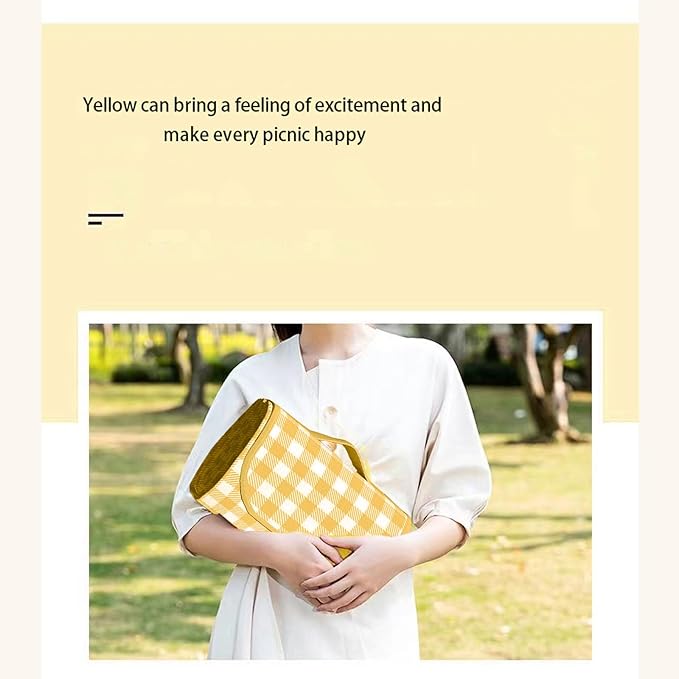 1 Foldable Picnic Blanket Large Size 80 ""x 80"" Family Outdoor Camping Dinner for 8 People can sit 40 ""x 60"" Couples Exclusive mat, (80 ""×80 ""), Yellow
