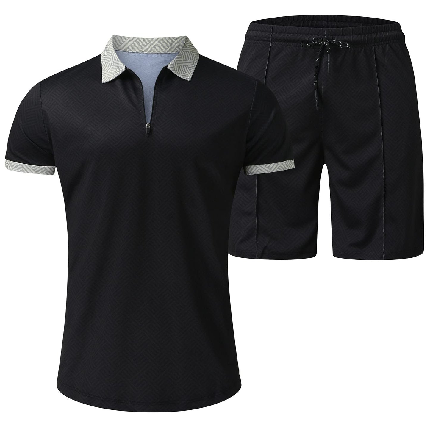 Generic Mens Short Sets 2 Piece Outfits Fashion Summer Tracksuits Casual Set Casual Matching Polo Shirts and Short Set, X-Large, #A02-black