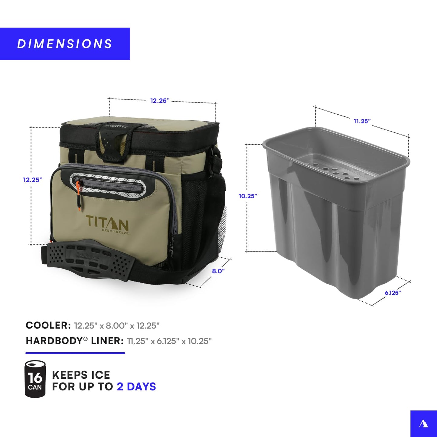 Titan Deep Freeze Cooler - 16 Can Zipperless Hardbody Cooler - Deep Freeze Insulation, HardBody Liner, and SmartShelf - Moss