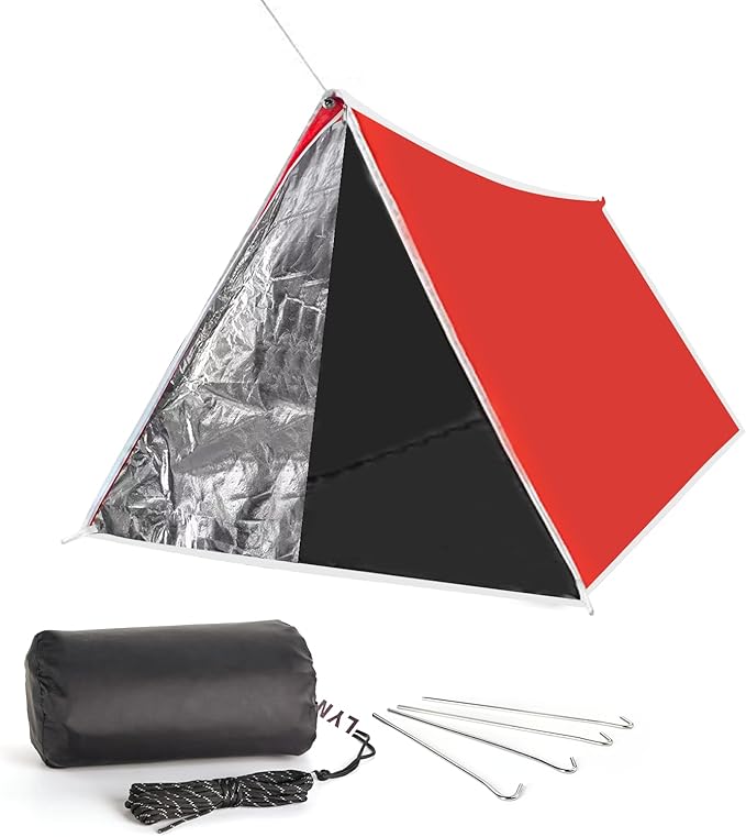 LYN Extra Large Zipper Reusable Survival Emergency Shelter Tent,Thermal Waterproof Fireproof Lightweight Bugout, with ParacordâStake for Camping,First Aid,Hiking&Bushcraft