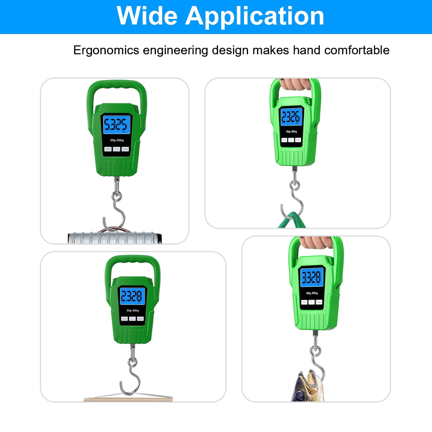SKEAP Digital Fish Scale Hanging Scale Fishing Scale,110lb/50kg Luggage Scale,Upgrade Large Handle & Backlit LCD Display, Electronic Balance Digital Fishing Postal Scale,Green,Fishing Gifts for Men