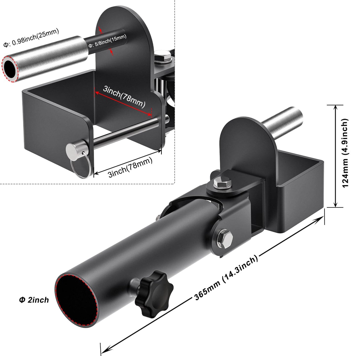 SELEWARE T Bar Row Landmine Attachment for 3" x 3" Power Rack with 5/8" or 1" Hole - Versatile Fit for 2-inch Olympic Bars, Free Swivel Heavy Duty Structure