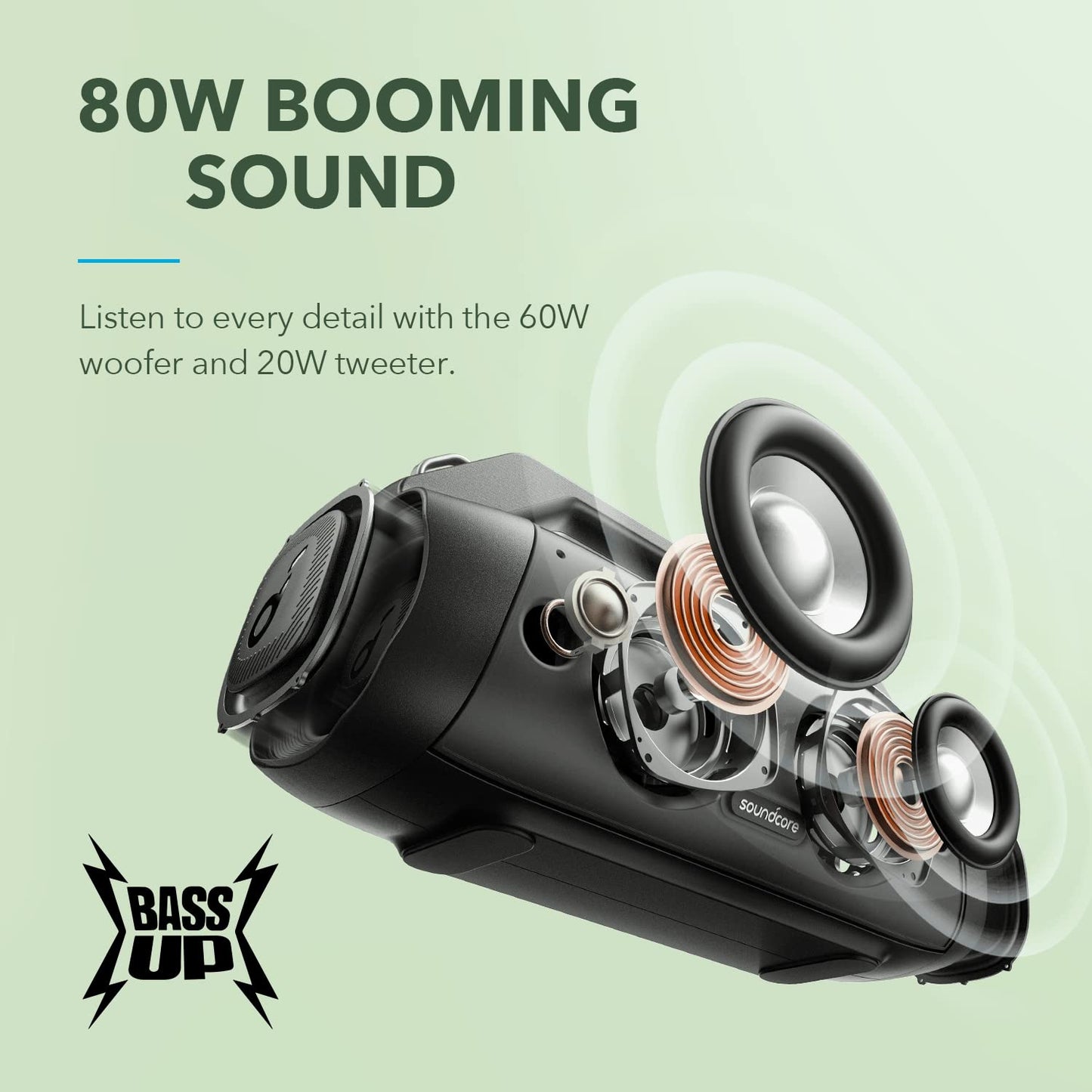 Soundcore Motion Boom Plus 80W Portable Speaker with Custom EQ & BassUp, Waterproof Bluetooth Speaker for Camping Select 4 Go