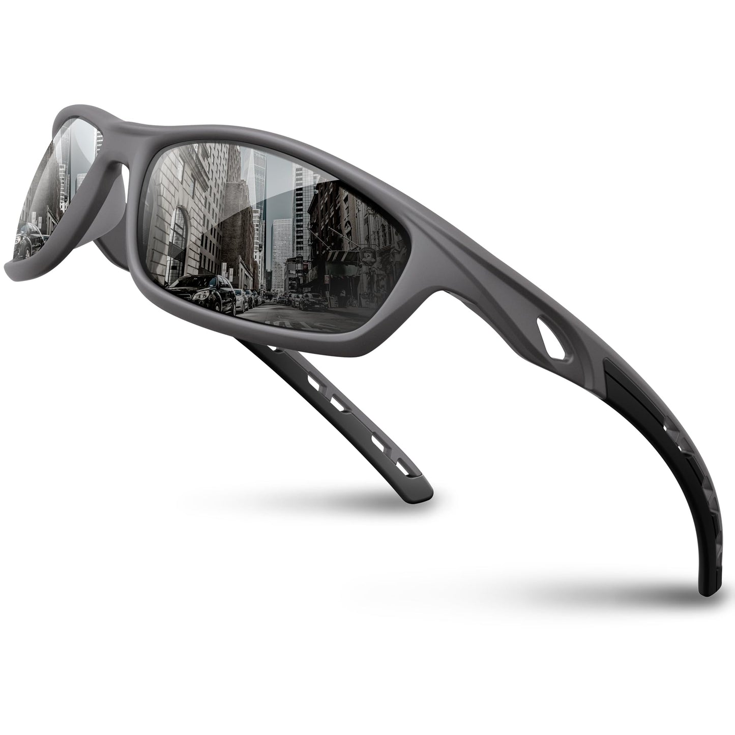 RIVBOS Sports Mens Sunglasses Polarized UV Protection TR90 Unbreakable Frame Driving Fishing Cycling RB833-grey Polarized Lens