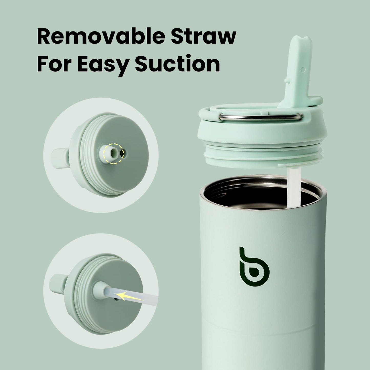 BOTTLE BOTTLE Insulated Water Bottle 24oz with Straw Lid and Handle for Sports Travel Gym Stainless Steel Water Bottles Double-Wall Vacuum Metal Thermos Bottles Leak Proof BPA-Free (Light Green)