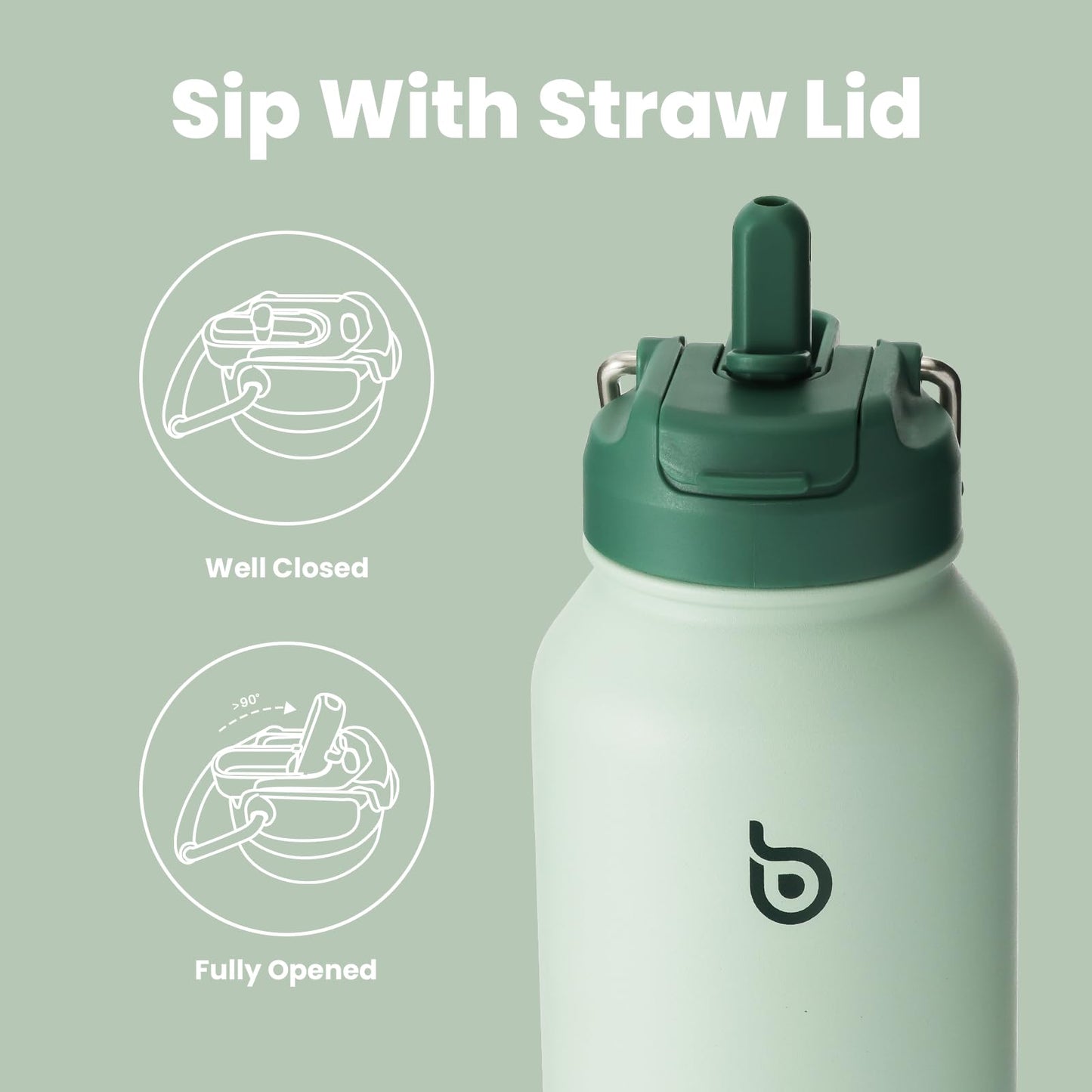 BOTTLE BOTTLE 32oz Insulated Water Bottle Stainless Steel Sport Water Bottle with Straw Dual-use Lid Design for Gym with Pill Box (green)
