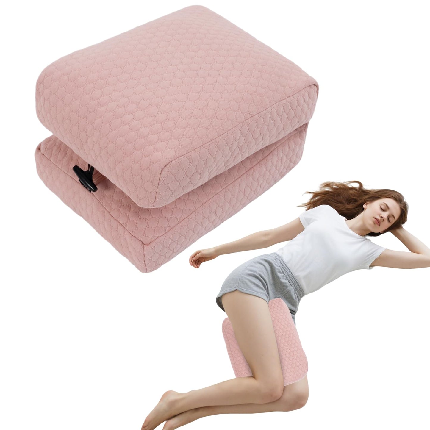 RoamReady Knee Pillow for Side Sleepers, Leg Support Pillow for Hip Pain Smooth Spine Alignment for Better Sleep, Ideal Pillows for Side Sleeping Knee and Back Pain Relief, Pink