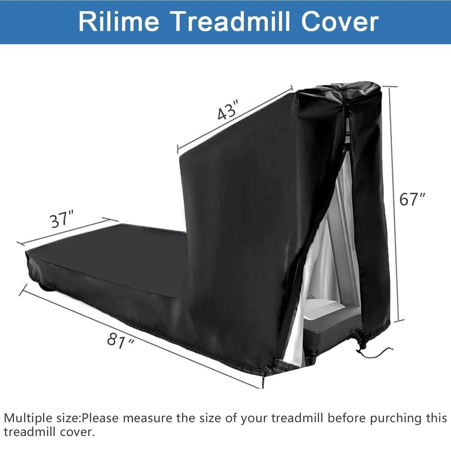 Rilime Treadmill Cover,Treadmill Cover Waterproof Outdoor Protective Cover, Dustproof Treadmill Covers with Zipper for Home Gym Indoor Outdoor(81" L x 37" W x 67" H)