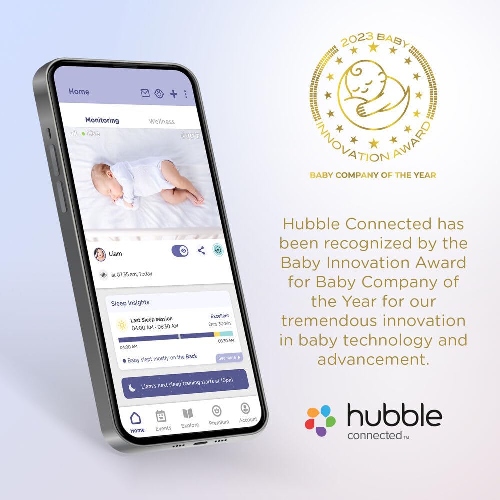 HUBBLE CONNECTED Nursery Pal Cloud Touch Smart WiFi Enabled Baby Monitor with 5 Inch HD Color Touchscreen Parent Unit, Plus Preloaded Soothing Sounds, Lullabies, and Stories, White