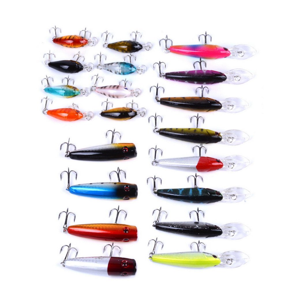 Aorace 20pcs Fishing Lures Kit Mixed Including Minnow Popper Crank Baits with Hooks for Saltwater Freshwater Trout Bass Salmon Fishing