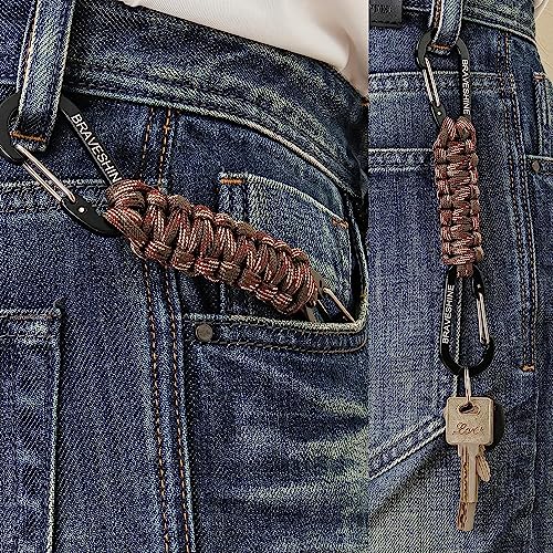 BRAVESHINE 1 Black 1 Camo Paracord Keychain Hook Carabiner Clips, Lanyard Hanger with D Ring Hooks Heavy-Weight Stroller Hook Holder for Water Bottle, Key, Backpacks, Tools, Boys, Girls, Men, Women