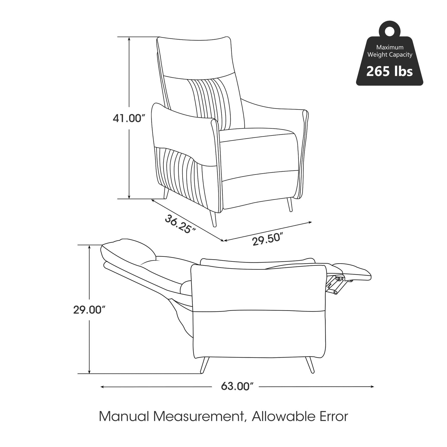 Glitzhome Push Back Recliner Chair Set of 2, Fabric Reclining Single Sofa for Adults Home Theater Seating with 3-Position Adjustable Footrest & Backrest, Wide Seat, Navy Blue