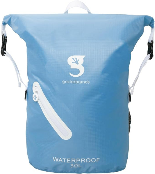 geckobrands Lightweight 30L Waterproof Backpack - Lightweight Watertight Outdoor Bag Hiking Traveling Light Water Activities