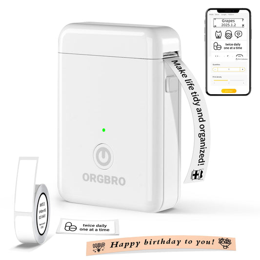 ORGBRO Label Maker Machine with Tape, X1 Portable Bluetooth Mini Label Printer, Support Pre-Cut & Continuous Label, Wireless Small Label Makers with Versatile App for School Home Office Organization