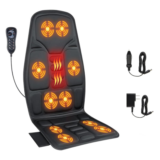 Back Massage Chair Pad, Back Massager with Heat for Pain Relief, Chair Massager for Full Body Massage, Deep Tissue Vibration Massger with 2 Adapters, Chair Massager for Office and Recliner