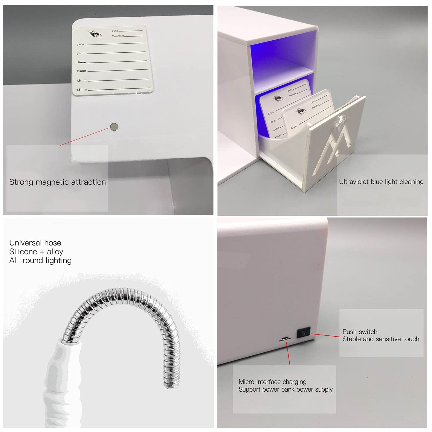 Akozon Eyelash Extension Neck Pillow Acrylic Grafting Soft Sponge Shelf Organizer Stand LED Light Set with Beauty Salon Pillow for Lash Eyelash Lash Curve Pillow Neck Contour Pillow