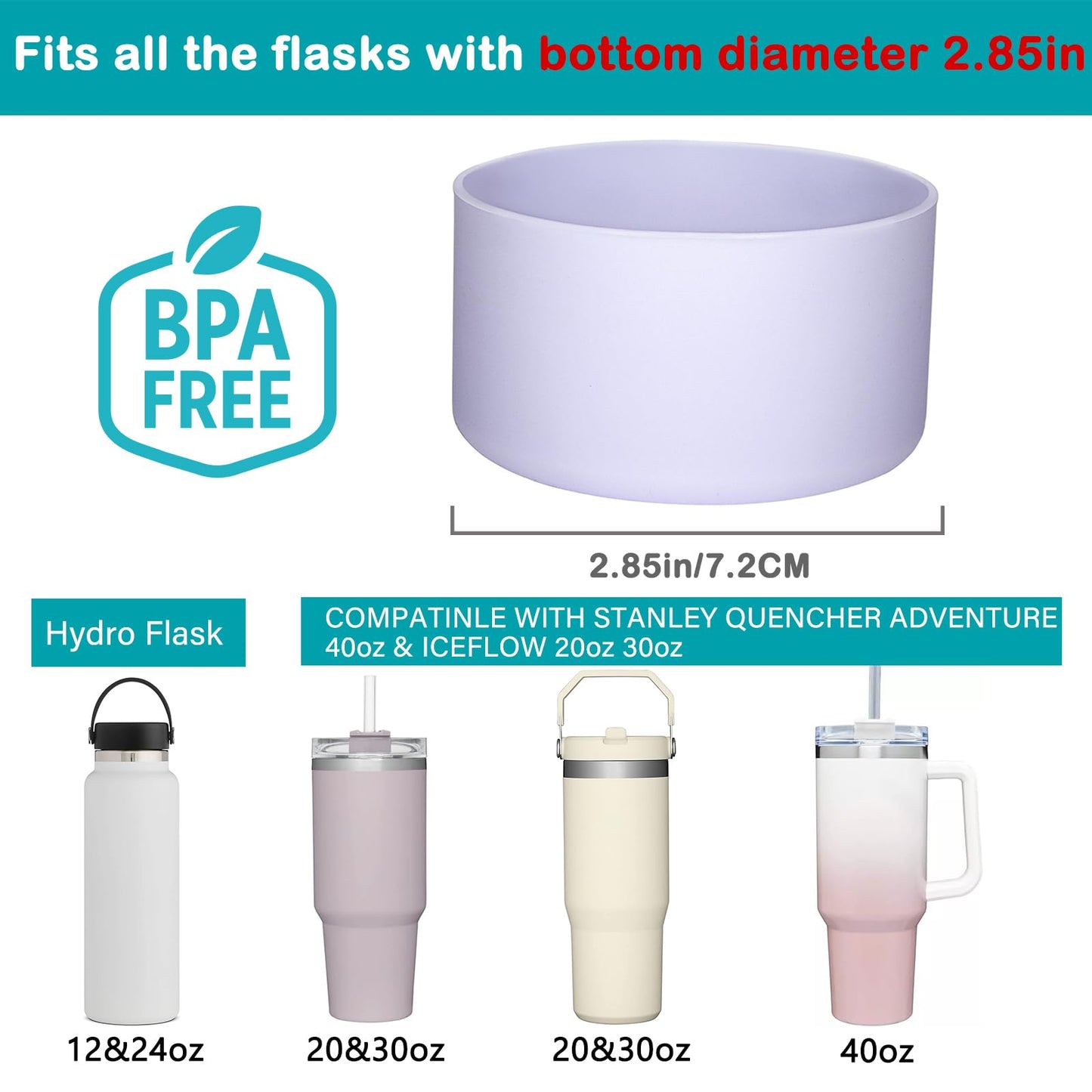 HEYSKAY 2pcs Protective Flask Silicone Boot Base for Stanley Quencher Adventure 40oz & Stanley IceFlow 20oz 30oz Tumbler, and Compatible with 12-24oz Hydro Sport Water Bottles,Yeti and More