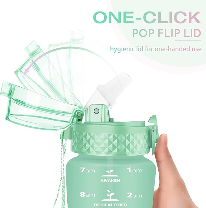 OLDLEY Kids Water Bottle for School, 12 oz (Straw Lid) BPA-Free Reusable Leak-proof Durable Tritan Plastic Water Bottles with One-handed Opening Straw Lids, Anti-dust Spout Cover (Mintpink)