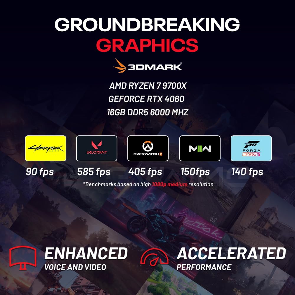 Skytech Gaming Azure 3 Desktop PC, Ryzen 7 9700X 3.8 GHz (5.5GHz), NVIDIA RTX 4060 8GB, 1TB NVMe SSD, 16GB DDR5 RAM 6000, 650W Gold PSU, 360mm ARGB AIO, Wi-Fi, Win 11