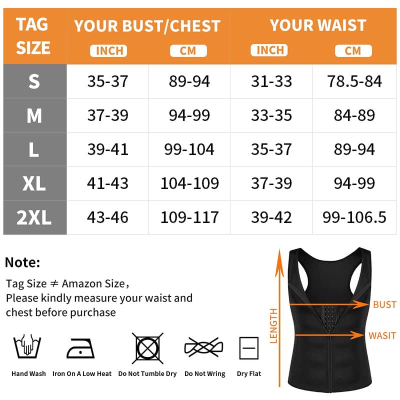 SHAPERIN Men Zipper Sauna Vest Tank Top, Compression Sweat Vest, Neoprene Waist Trainer Body Shaper Slimming Corset Belt Gridle Vest (Black,Small)