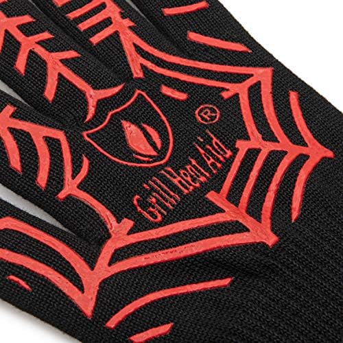 GRILL HEAT AID BBQ Grill Gloves Heat Proof for Grilling – Fireproof 1472°F Heat-Resistant Grill Mitts for Outdoor Barbecue and Smoker, Campfire, Fire Pit, Oven Glove with Fingers for Baking Pizza