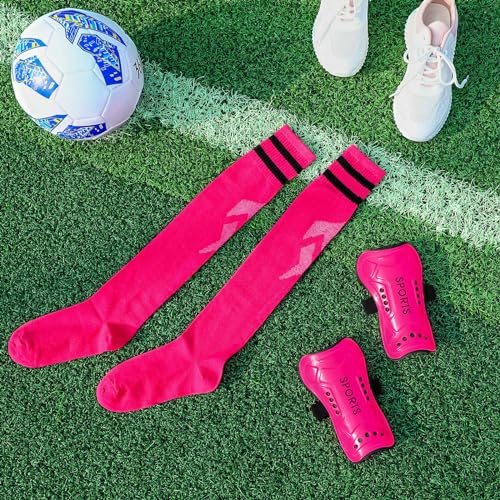 Syhood Soccer Shin Guards and Socks for Toddler Kids Youth, Lightweight Soccer Shin Pads Protective Soccer Gear for 3-5, 5-10, 10-15 Years Old Children Teen Boys Girls Soccer Game (Pink,S Size)