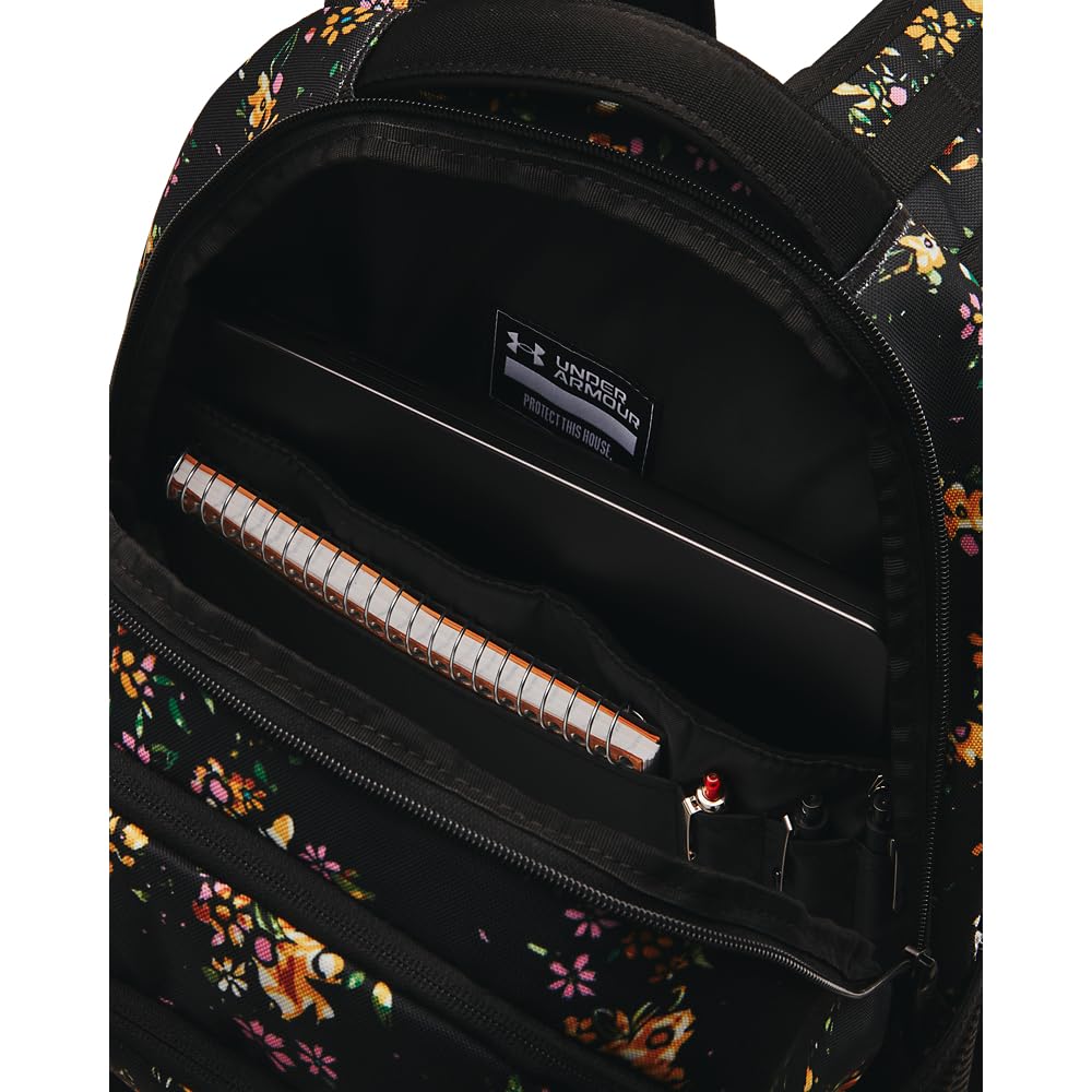 Under Armour Unisex-Adult Hustle 6.0 Backpack, (004) Black/Black/Metallic Gold, One Size Fits Most