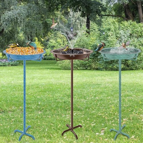 Metal Bird Bath for Outside, 36.2" Height Birdbath Bowl Standing Bird Feeders for Outdoors with 4 Prongs Base Stake, Freestanding Birdfeeders for Garden Yard Lawn Decor (Retro Blue)