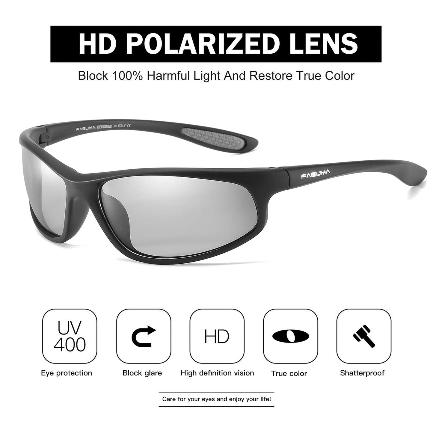 FAGUMA Polarized Sports Sunglasses For Men Cycling Driving Fishing 100% UV Protection