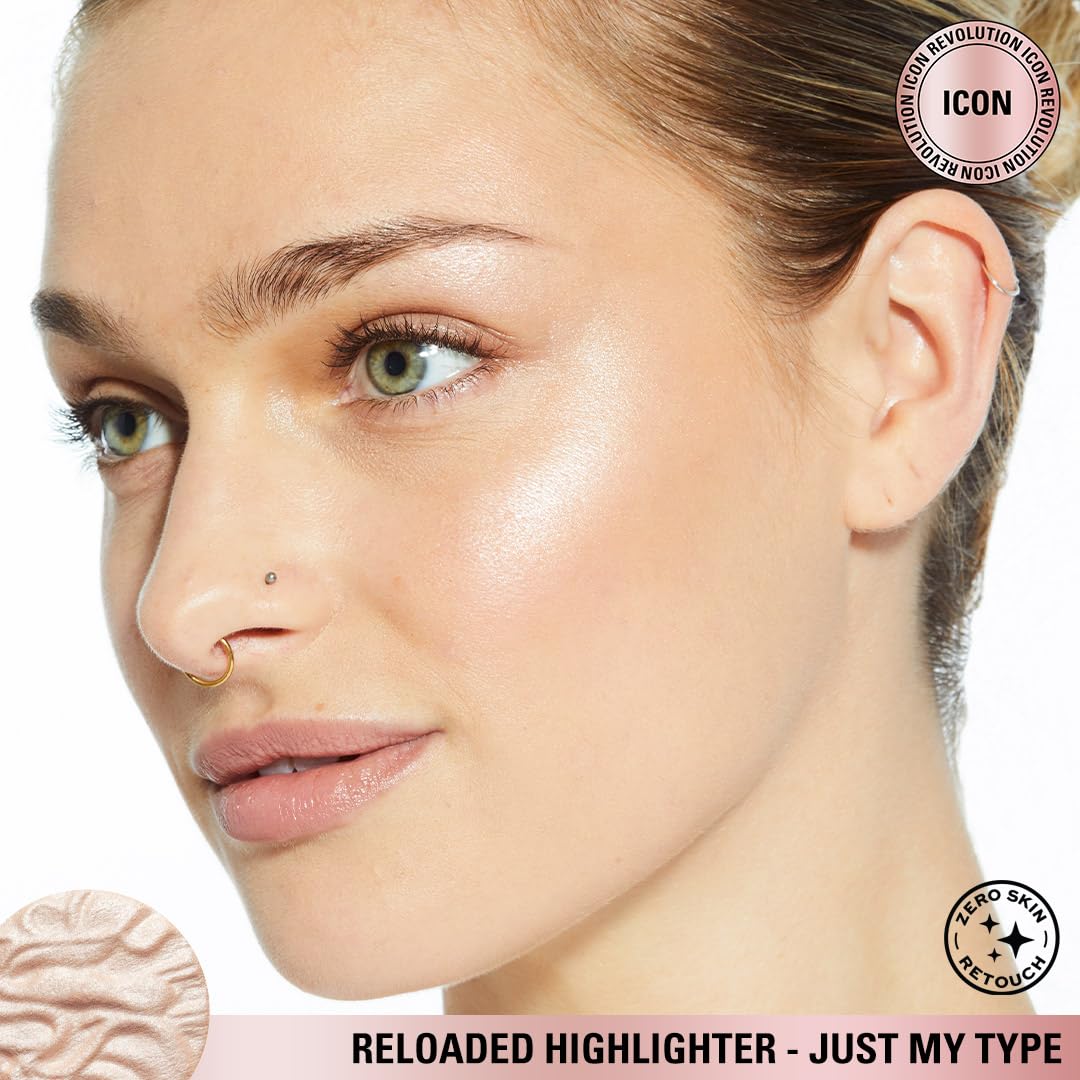 Revolution Reloaded Pressed Powder Highlighter, Intensely Pigmented for a High Impact Dewy Finish, Just My Type, 0.22 Oz
