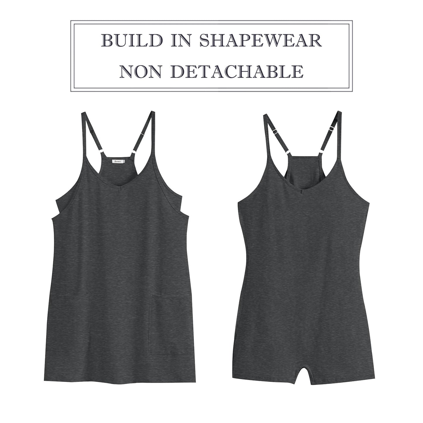 ANRABESS Women Summer Mini Romper Dress Workout Tennis Active Sports Athleisure Outfits built in Shorts Trendy Vacation Deep Gray X-Smal