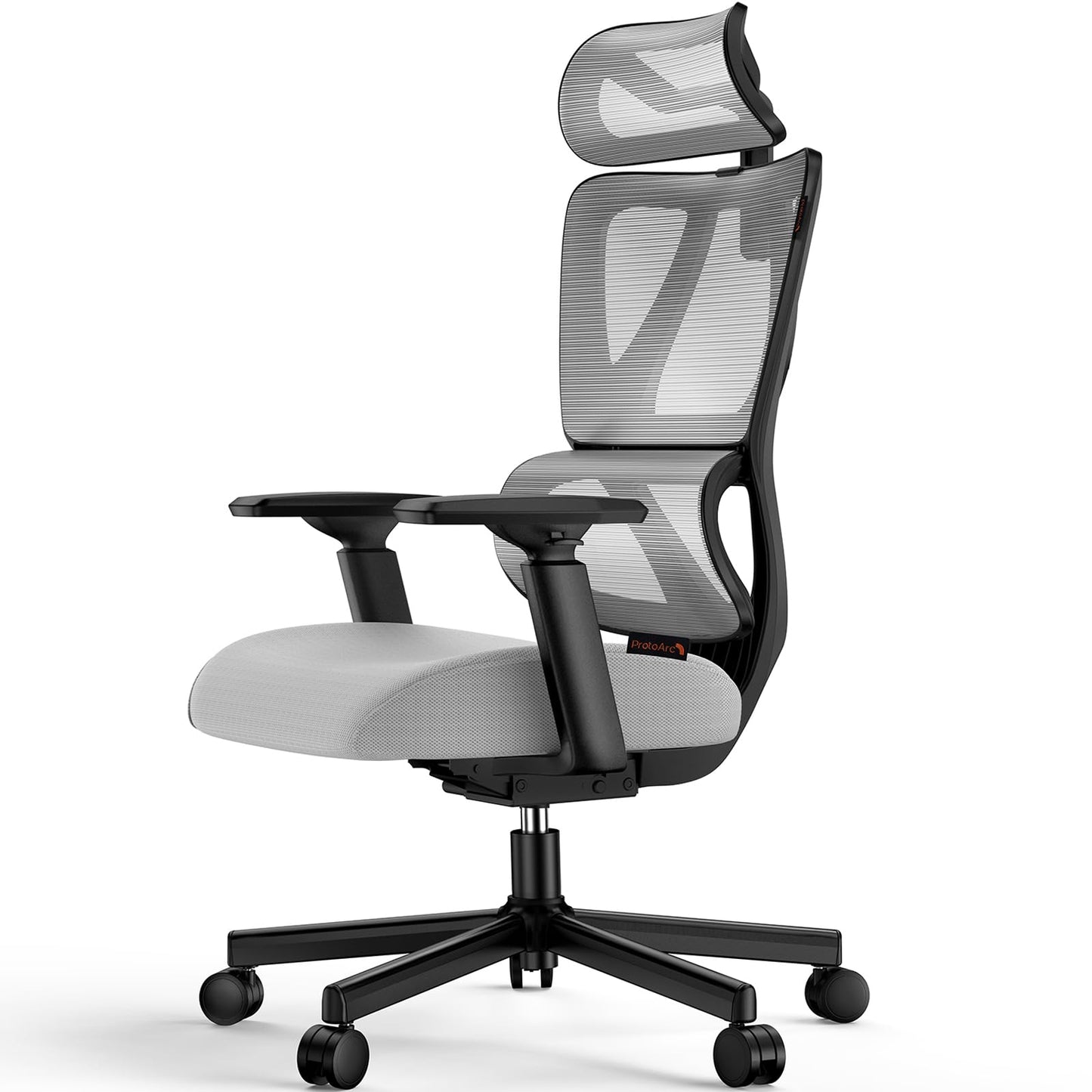 ProtoArc Ergonomic Office Chair, EC100 Big and Tall Mesh Computer Desk Chair with 30% Thicker Saddle Shaped Spring Cushion, Lumbar Support, Adjustable Headrest, Armrest for Home and Office - Gray