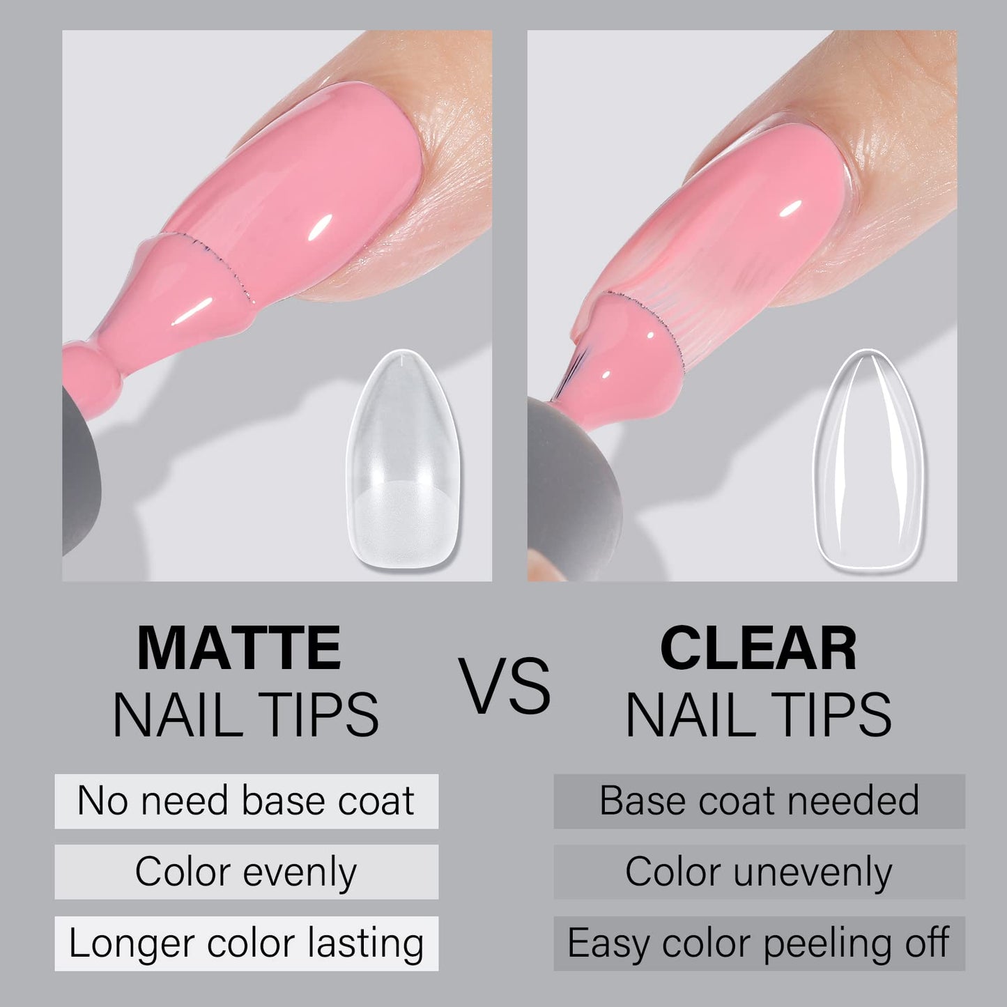 AILLSA Stiletto Nail Tips - Upgraded Matte Gel Nails Tips, Pre-filed Soft Full Cover Gelly Tips 240Pcs Pre-shaped Acrylic Clear Fake Press On Nail Tip for Soak Off Nail Extension 10 Sizes
