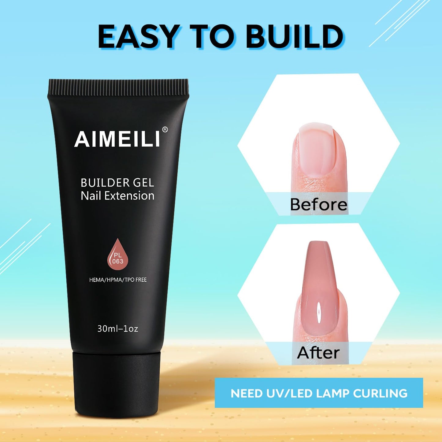 AIMEILI Poly Nail Extension Gel Builder Nail Gel Hema Free Poly Nail Enhancement Nail Art Design DIY Salon Nail At Home Gift for Women Nail Gel - 063