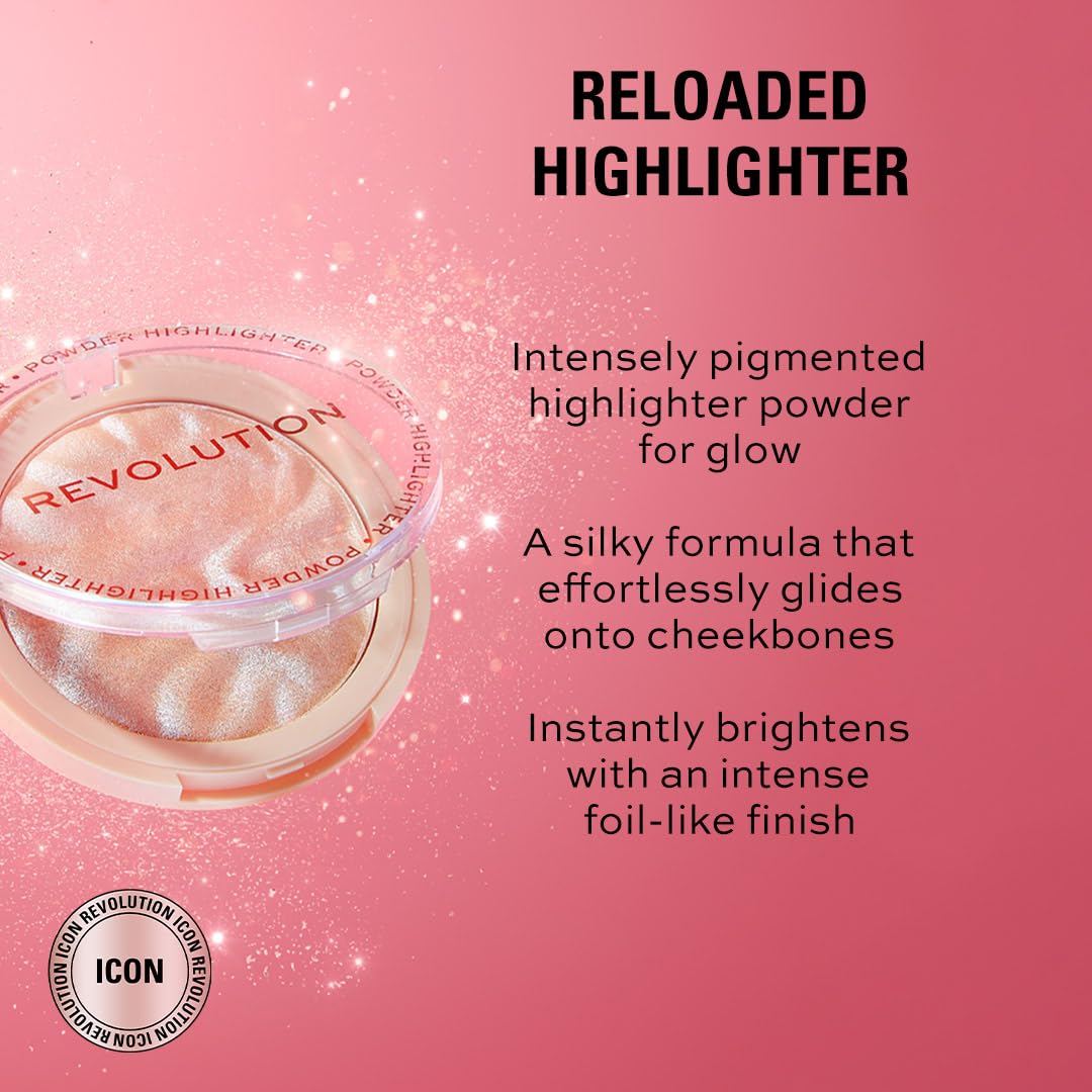 Revolution Reloaded Pressed Powder Highlighter, Intensely Pigmented for a High Impact Dewy Finish, Just My Type, 0.22 Oz