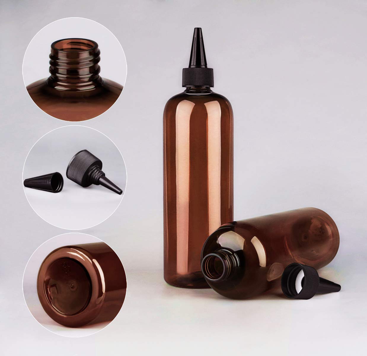 Sdoot Amber Squeeze Hair Color Applicator Bottle 16 Ounce for Hair, PET Plastic Refillable With Twist Top Cap - 2 Pack, Brown