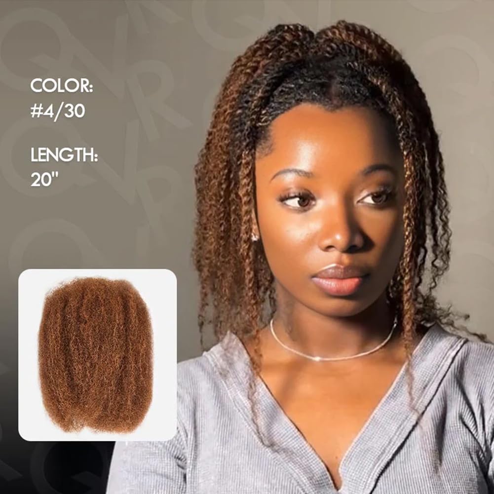 QVR Afro Kinkys Bulk Human Hair for Dreadlock Extensions Repair Locs, Mixed M4/30 12inch Spring Twist Braiding Afro Kinky Human Hair for Locks 50 Gram/Pack