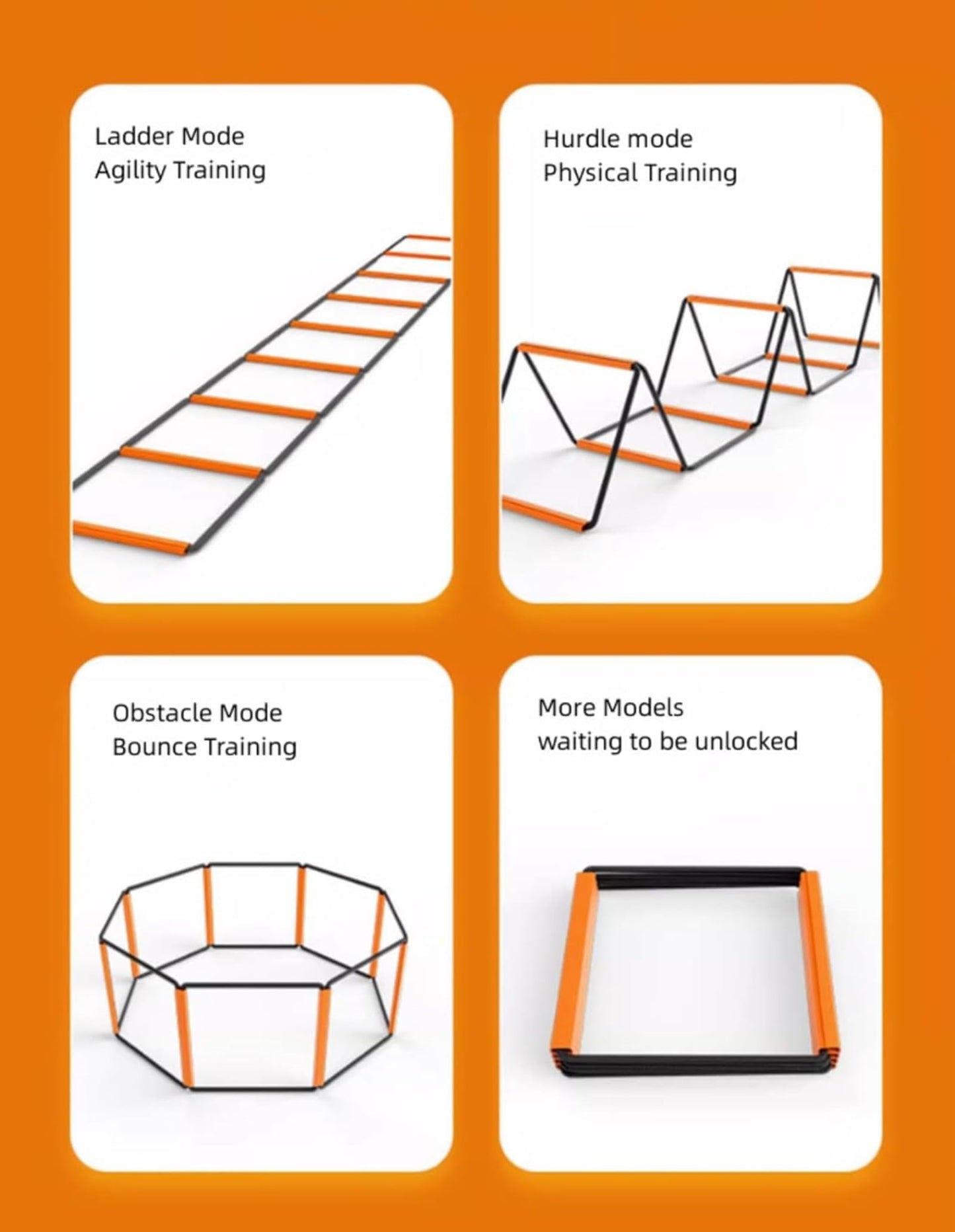 AiZicheng Agility Ladder, Agility Training Equipment, Soccer Speed Ladder, Football Footwork Ladder, Workout Ladder for Kid Adult, Foldable&Unwinding&Carrying Bag (Orange (10 Squares))