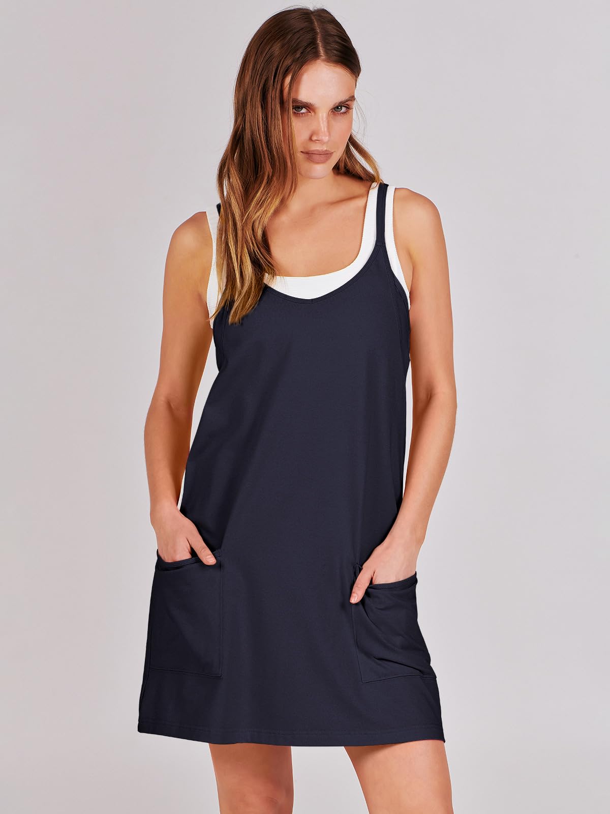 ANRABESS Women Summer Mini Romper Dress Workout Tennis Active Sports Athleisure Outfits built in Shorts Trendy Vacation Navy Blue X-Smal