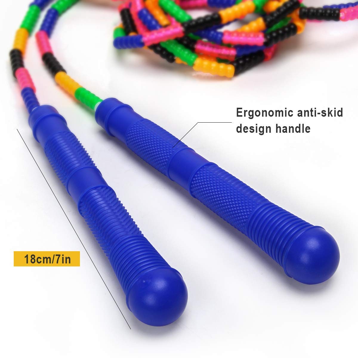 Coolrunner 16 FT Long Jump Rope(2 PACK), Double Dutch Soft Beaded Skipping Rope for Kids Adults, Plastic Segmented Jump Rope, Long Enough for 4-5 Jumpers(Rainbow) (Style 1) (Green) (Blue) (Blue)