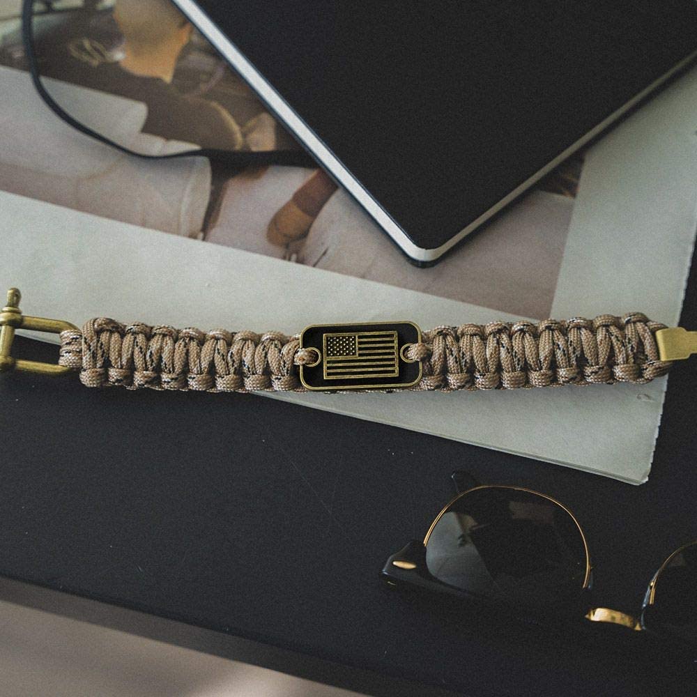 iHeartDogs Hero Company Camo Paracord Bracelet - Tactical Survival Bracelet for Men with Bronze USA Flag - Helps Pair Military Veterans with a Companion Dog