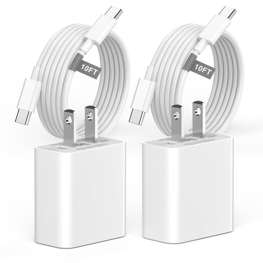 Matsusho iPhone 16 15 Charger Fast Charging 10 FT, 2 Pack 20W USB C Wall Charger Block with 10FT Long Type C to C Charging Cable for iPhone 16/16 Plus/16 Pro/16 Pro Max/15/15 Pro/15 Pro Max/15 Plus