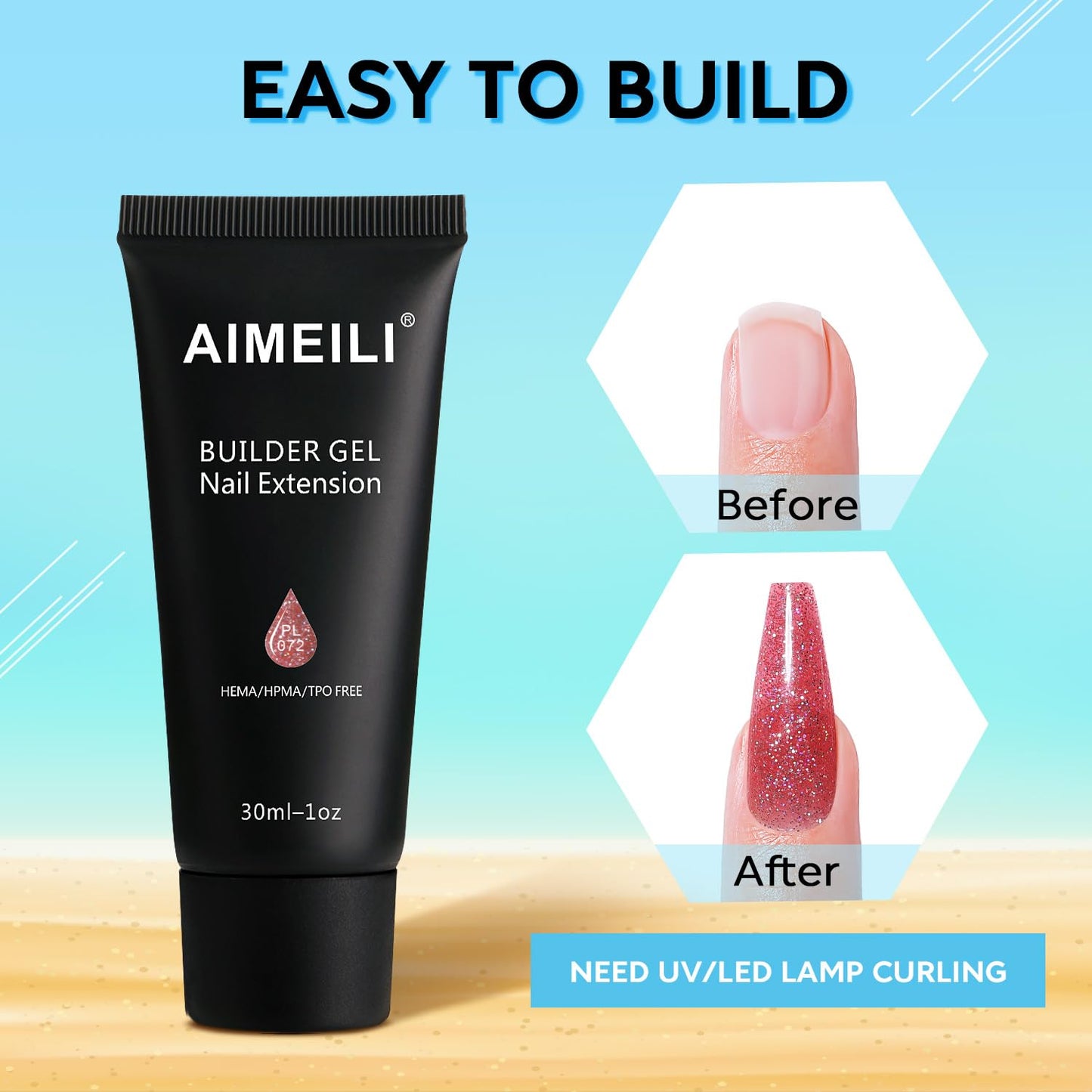AIMEILI Poly Nail Extension Gel Builder - DIY Salon Nail Gel Kit for Women - Hema Free - 072